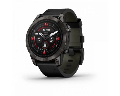 Умные часы Garmin EPIX PRO (Gen 2) Sapphire Edition 47 мм, титановый, угольно-серый DLC, черный кожаный ремешок