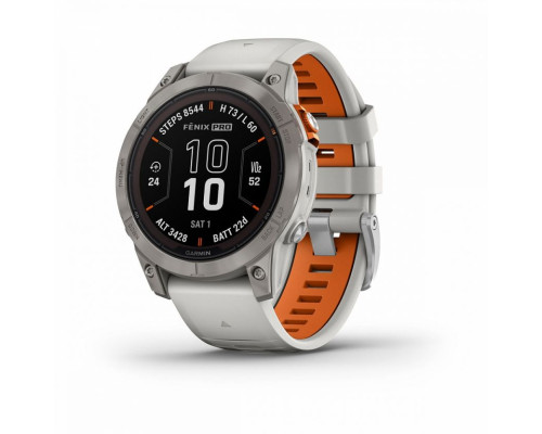 Умные часы Garmin FENIX 7 PRO Sapphire Solar титановый серый с серо-оранжевым ремешком