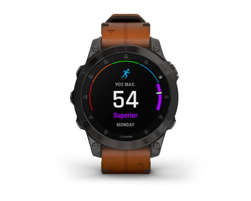 Garmin EPIX (Gen 2) Sapphire титановый черный с коричневым кожаным ремешком