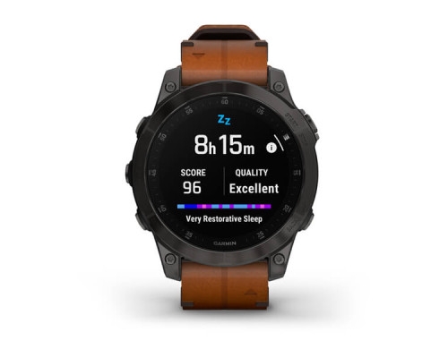 Garmin EPIX (Gen 2) Sapphire титановый черный с коричневым кожаным ремешком