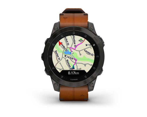 Garmin EPIX (Gen 2) Sapphire титановый черный с коричневым кожаным ремешком