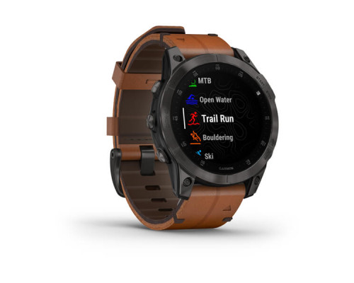 Garmin EPIX (Gen 2) Sapphire титановый черный с коричневым кожаным ремешком