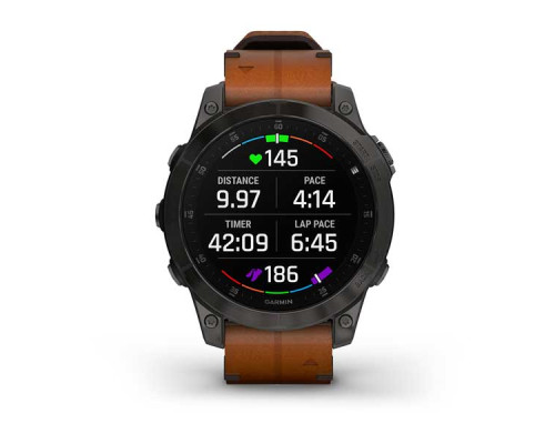 Garmin EPIX (Gen 2) Sapphire титановый черный с коричневым кожаным ремешком