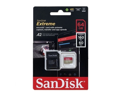 Карта памяти SanDisk Extreme microSDXC 64 Гб V30, UHS-I Class 3 (U3), Class 10 (SDSQXA2-064G-GN6MA)