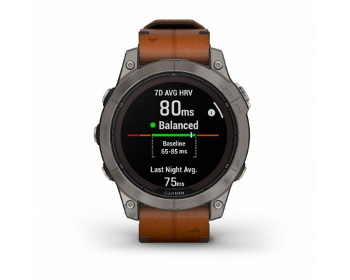 Умные часы Garmin FENIX 7 PRO Sapphire Solar титановый серый с коричневым кожаным ремешком