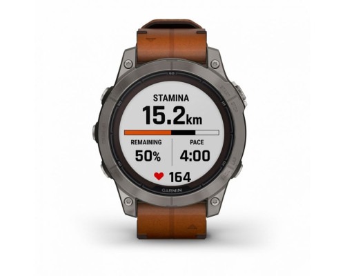 Умные часы Garmin FENIX 7 PRO Sapphire Solar титановый серый с коричневым кожаным ремешком