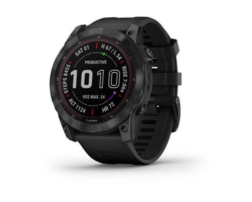 Умные часы Garmin Fenix 7X Sapphire Solar титановый черный DLC с силиконовым ремешком