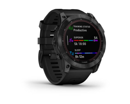 Умные часы Garmin Fenix 7X Sapphire Solar титановый черный DLC с силиконовым ремешком