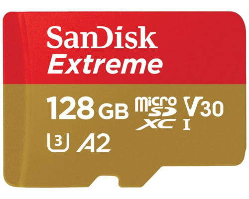 Карта памяти SanDisk Extreme microSDXC 128GB + SD Adapter 160МB/s, Class 10 UHS-I U3 (SDSQXA1-128G-GN6MA)