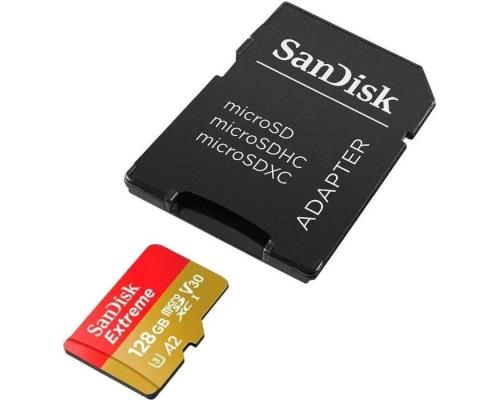 Карта памяти SanDisk Extreme microSDXC 128GB + SD Adapter 160МB/s, Class 10 UHS-I U3 (SDSQXA1-128G-GN6MA)